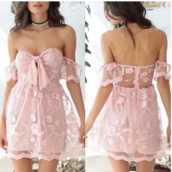 Lucy in the Sky Dresses & Skirts - Lucy in the Sky Off-The-Shoulder Floral Mesh Dress in Pink NWOT